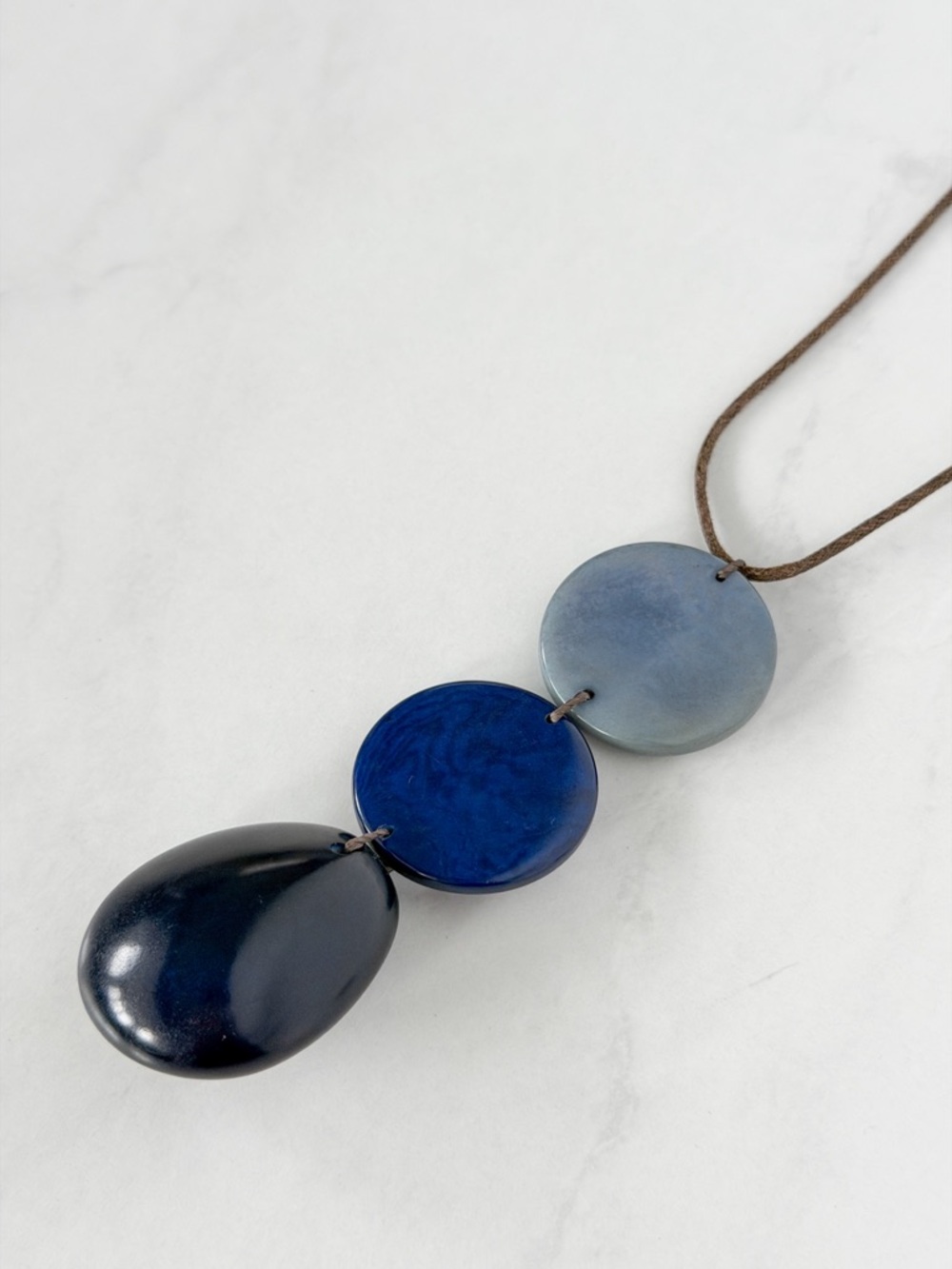Geometric Cord Pendant Necklace Blue Resin Festival Jewelry